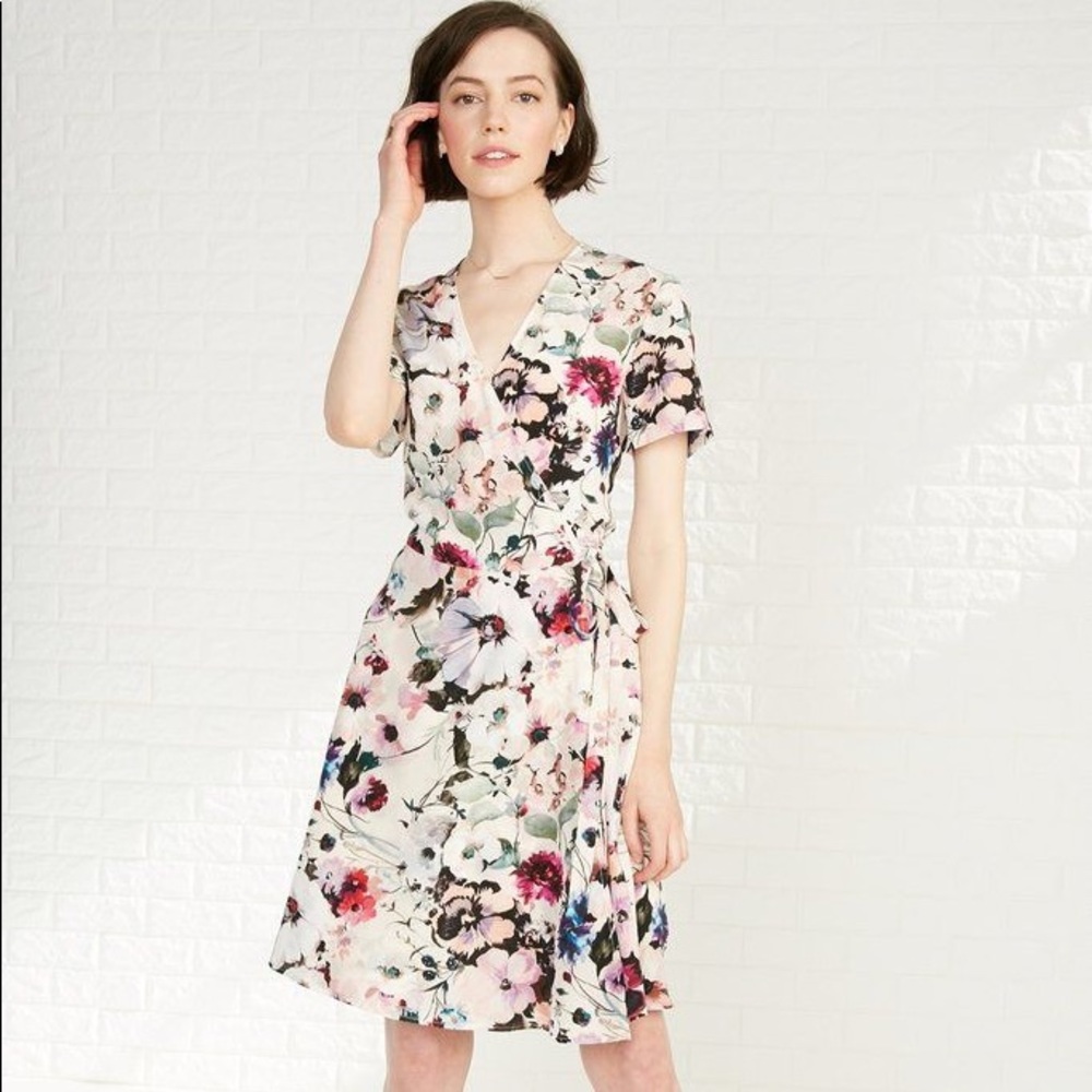 Amour Vert Silk Floral wrap  Dress